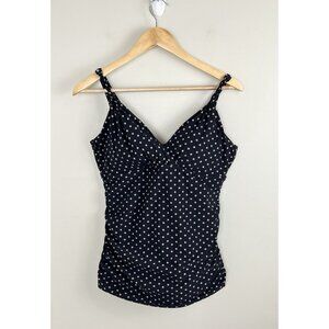 Lands End Women’s Swim Tankini Ruched, Braided Charcoal‎ White Polka Dot Sz 14